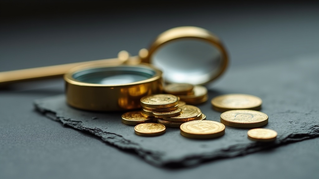Fractional bullion coins and a loupe used to compare coin sizes and weights