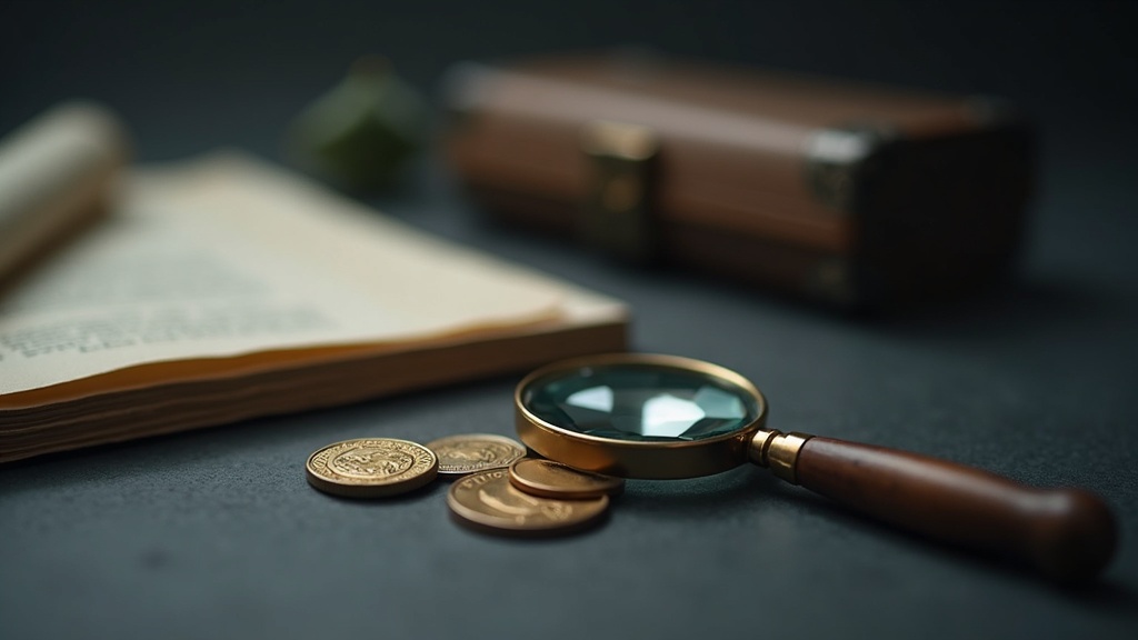 Loupe and coin holder beside a document representing coin authentication and grading paperwork