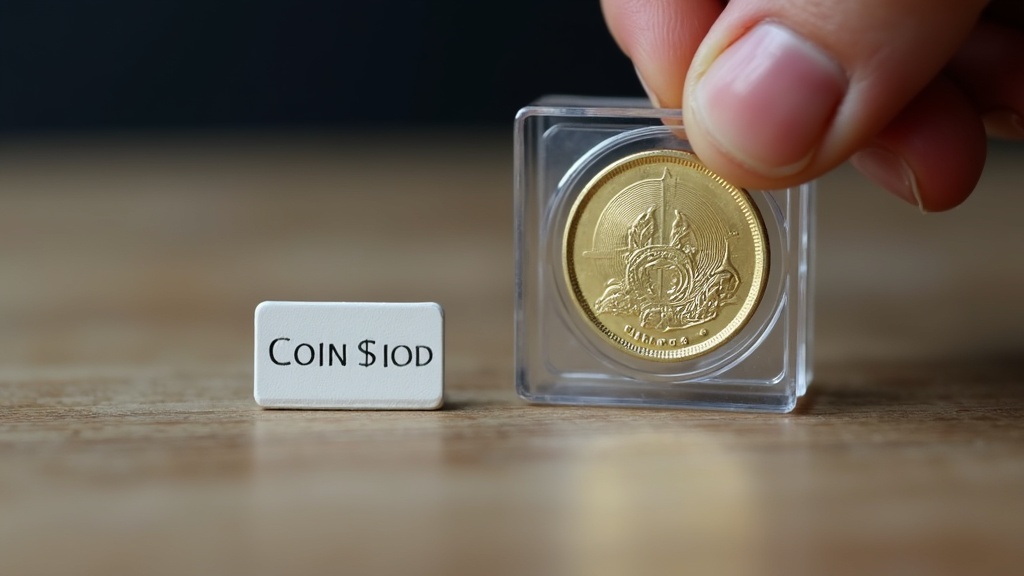 Coin in a protective holder next to a coin flip showing basic numismatic storage terms