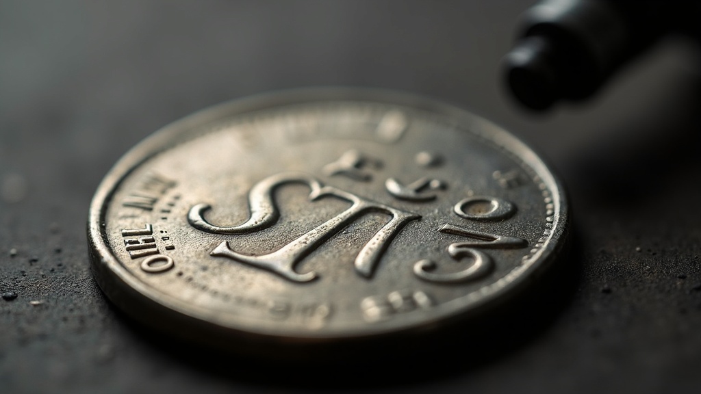Close-up of a doubled die coin error showing doubled lettering detail