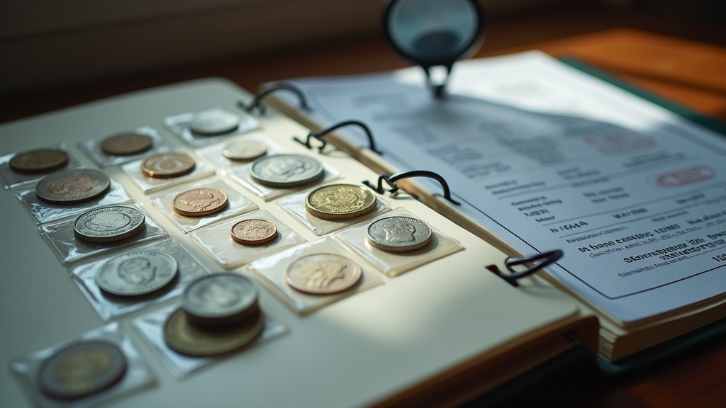 Coin collection documentation and appraisal paperwork used for insurance records