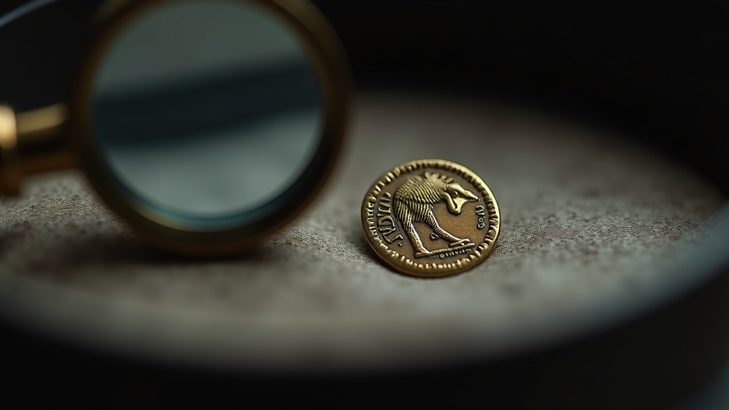 Loupe and ancient Greek bronze coin used for examining coin detail