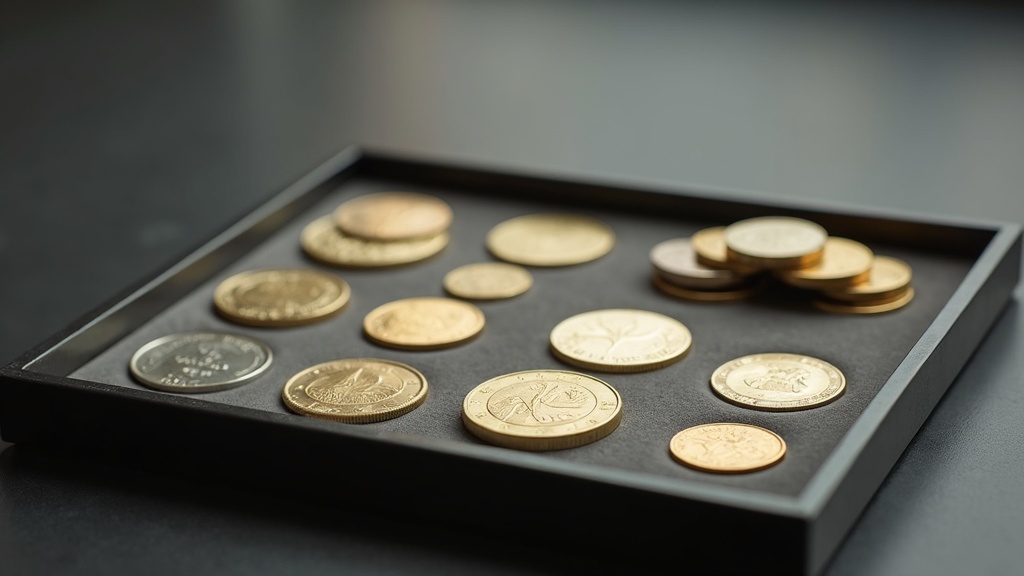 Coins in protective holders beside unmarked bullion bars showing the difference between numismatic and bullion focus