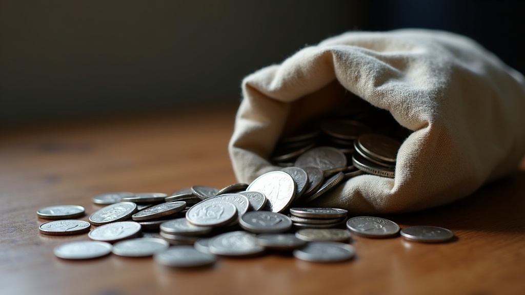 Canvas bag of circulated constitutional silver coins used as junk silver bullion
