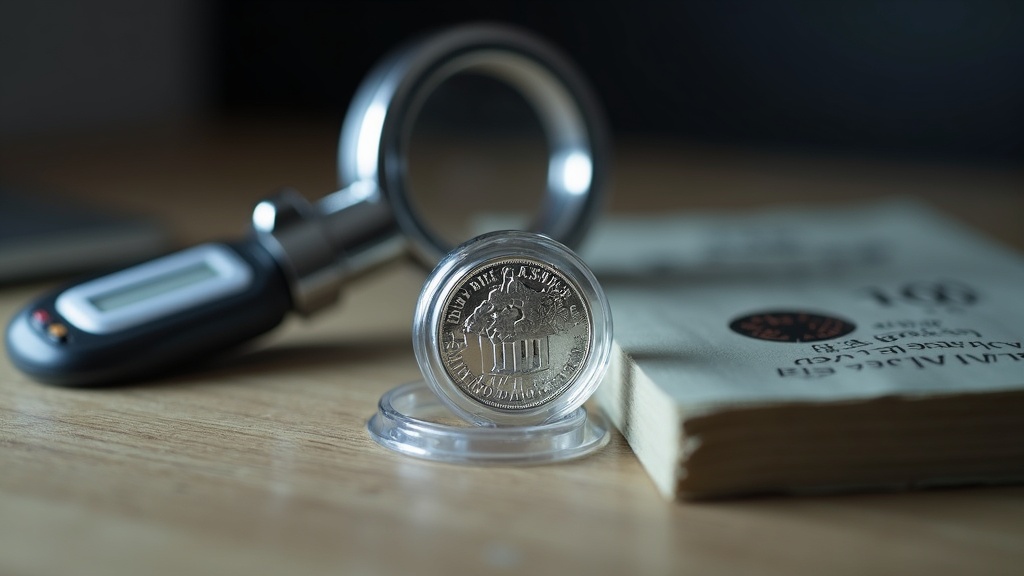 Silver coin and caliper used to check listing red flags before buying