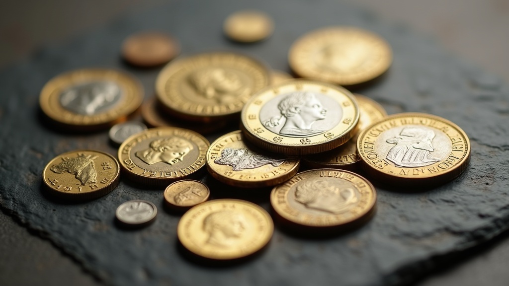 Collection of British Empire era coins including sovereigns and colonial silver pieces on a neutral surface