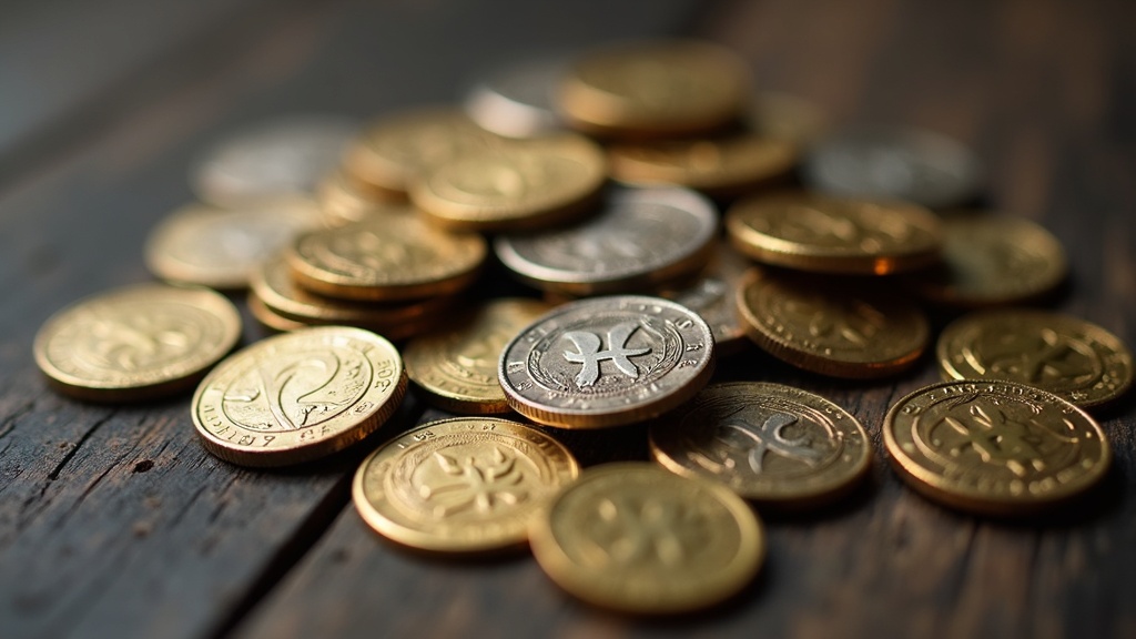 Famous coin hoards shown as a scattered pile of ancient gold and silver coins