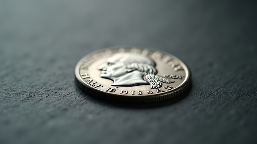 Franklin half dollar coin showing the Liberty Bell design in macro detail