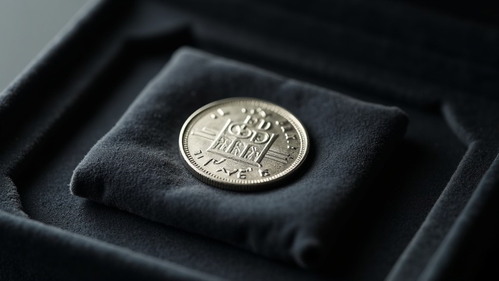 Silver coin resting on a soft cloth demonstrating proper coin handling to avoid damage