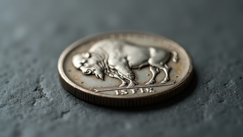 Buffalo Nickel coin showing the bison design and worn date on a neutral surface