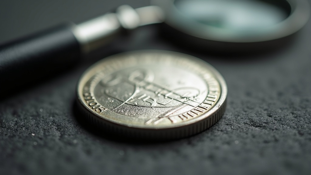 Macro photo showing hairline scratches on a coin that has been cleaned, examined with a loupe