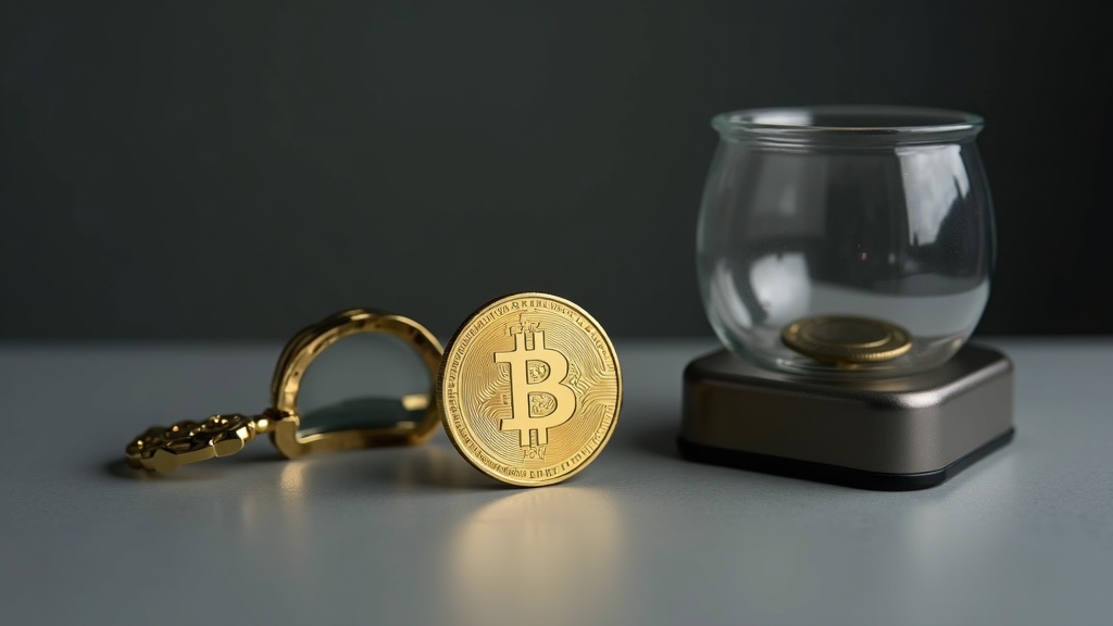 Gold coin being examined with a loupe to tell real gold from fake
