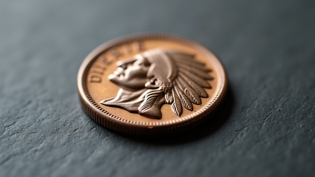 Indian Head Cent coin showing the feather headdress obverse design on a neutral surface