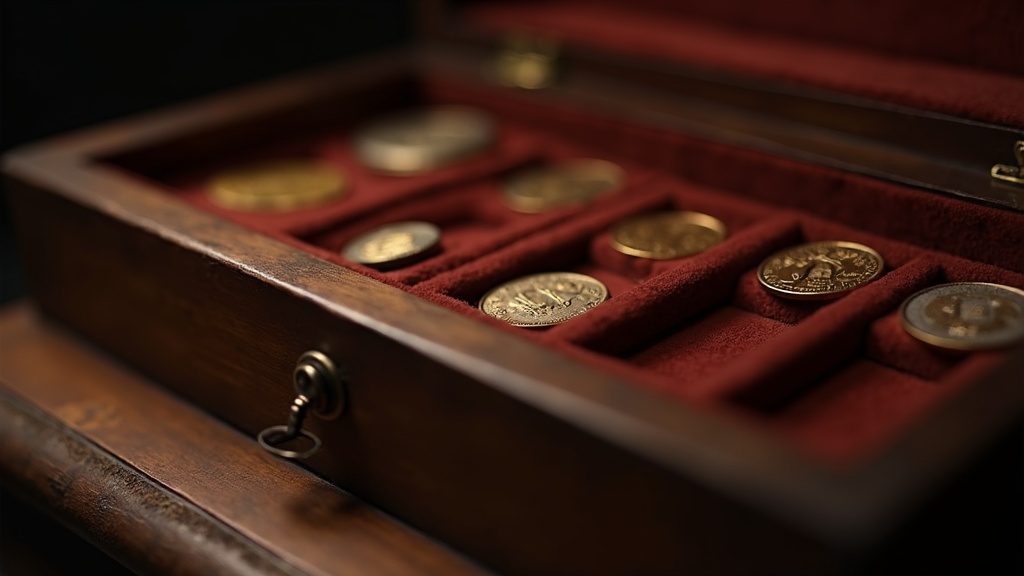 Famous coin collection displayed in an antique case illustrating notable coin collections in history