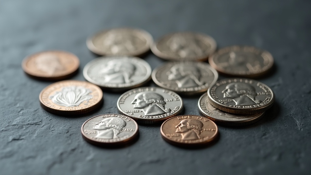 Collection of state quarters showing different reverse designs used in the state quarters program