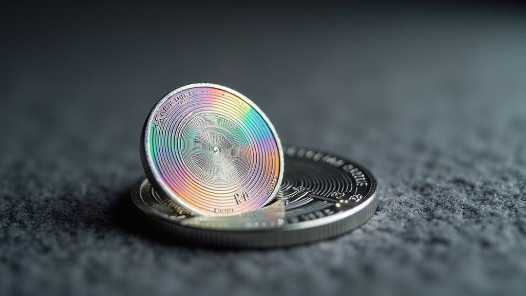 Silver coin showing natural rainbow toning caused by long-term oxidation
