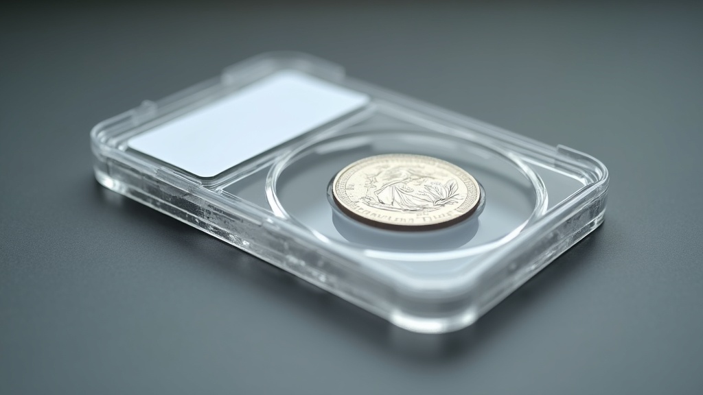 Sealed third-party grading service coin slab holder on a neutral surface