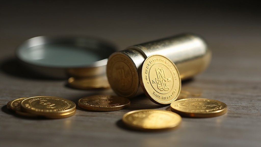 Sealed gold coin capsule and loupe used to inspect bullion held for retirement accounts