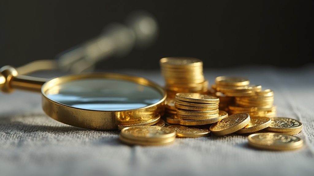 Loupe and gold coins used to examine bullion during periods of economic uncertainty