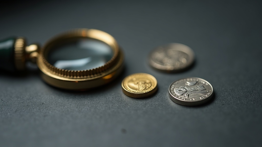 Loupe used to examine assay marks and purity stamps on a silver coin