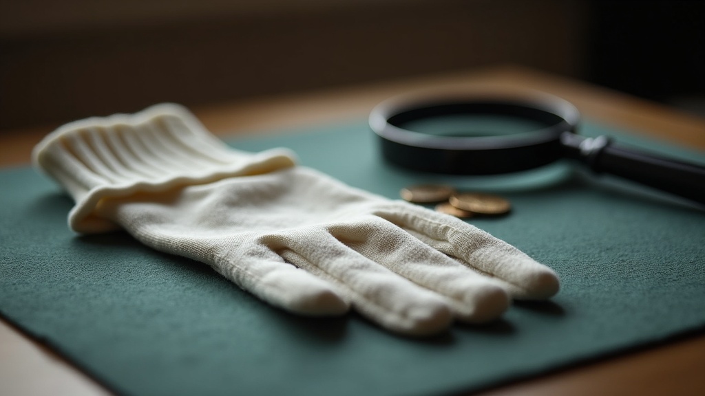 Coin handling workstation with gloves, loupe and capsule for protecting coins from damage