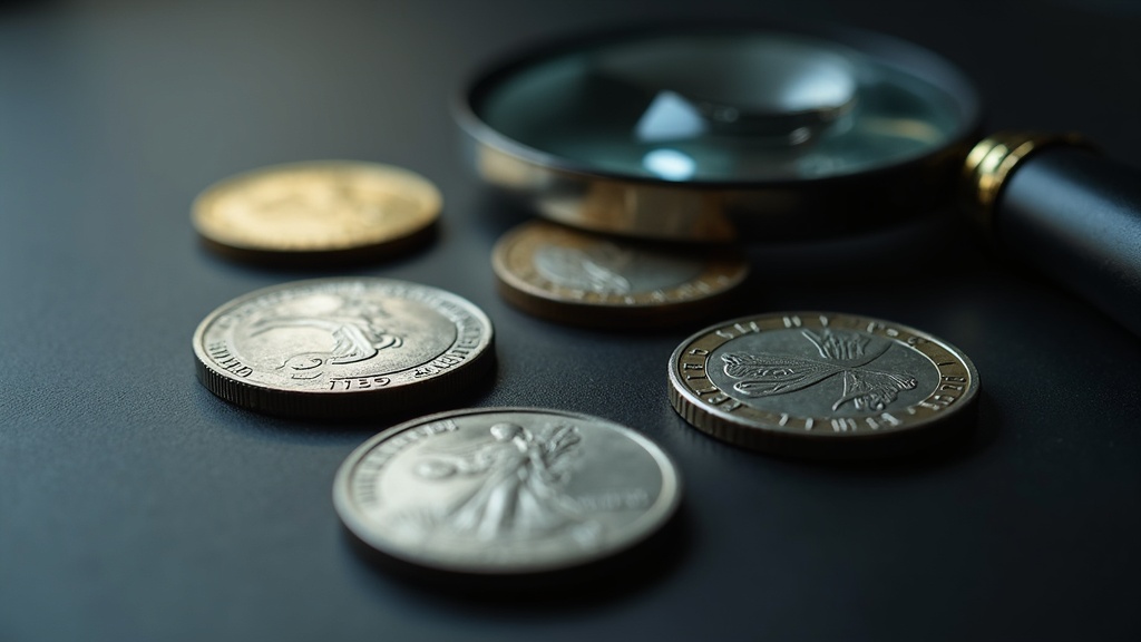 Graded coin slabs and a loupe used when evaluating coins before an auction