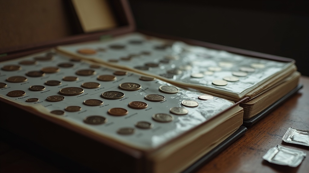 Coin storage box with capsules and album pages showing proper long-term coin storage materials