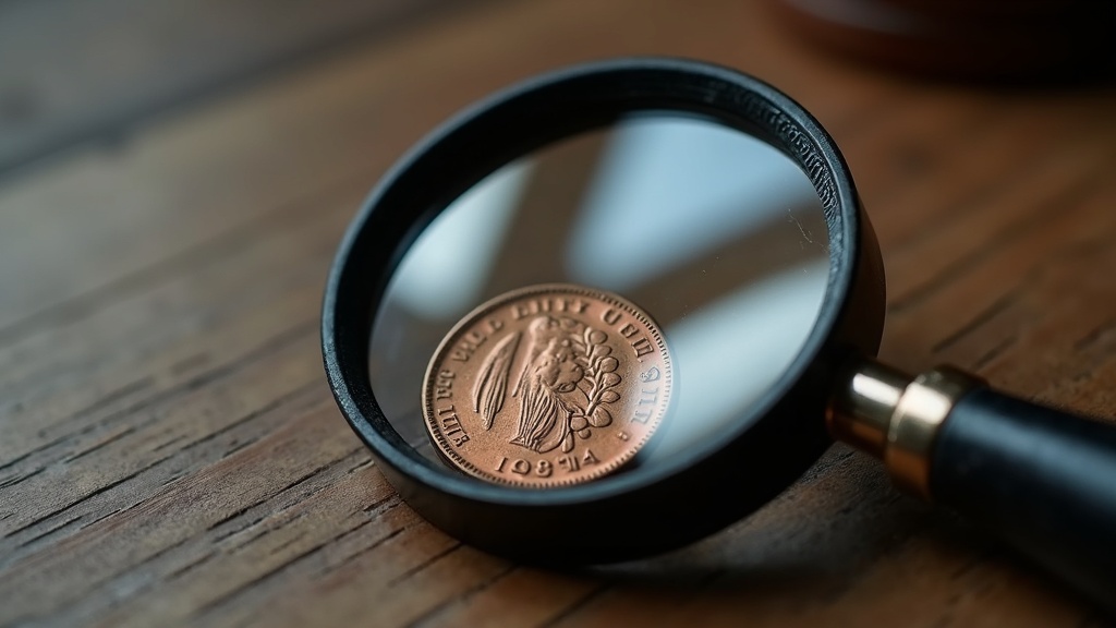 Loupe used to examine the details of an Indian Head Cent for wear and condition