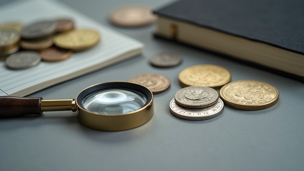 Loupe and coin holders used to sort an inherited coin collection before appraisal