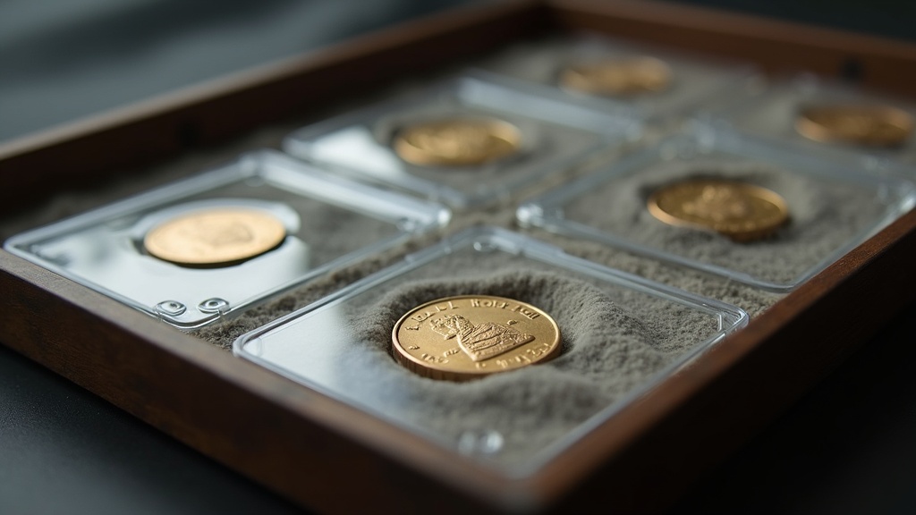 Several coins in protective holders illustrating how collectors compare key date coins by mint mark