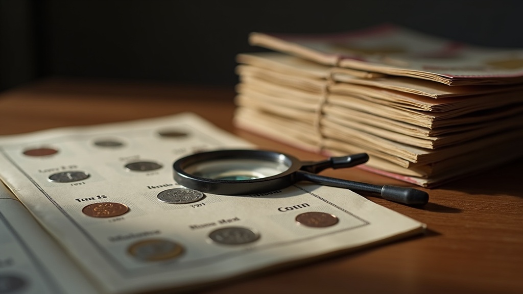 Loupe and coin holders used in numismatic education and hobby resources
