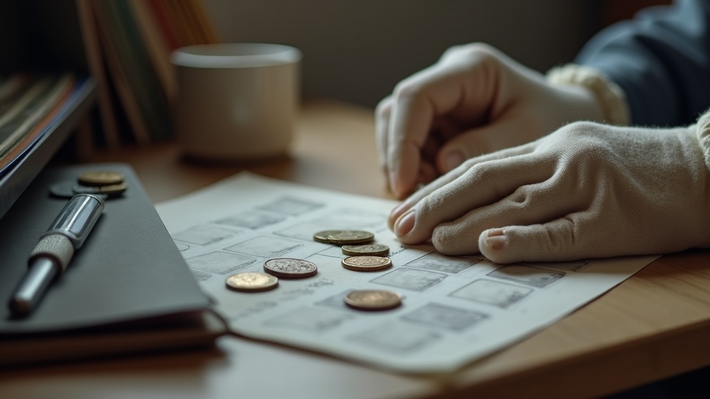 Coin collecting starter supplies including an album, loupe, and coins used to begin a new collection