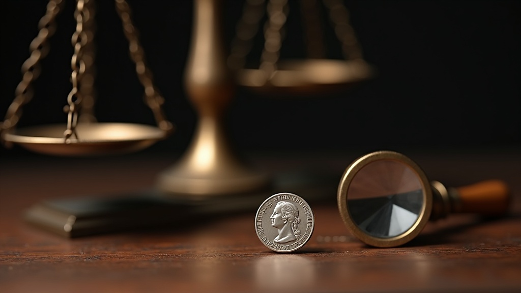 Loupe and antique scale used to examine a silver trade dollar coin for authenticity