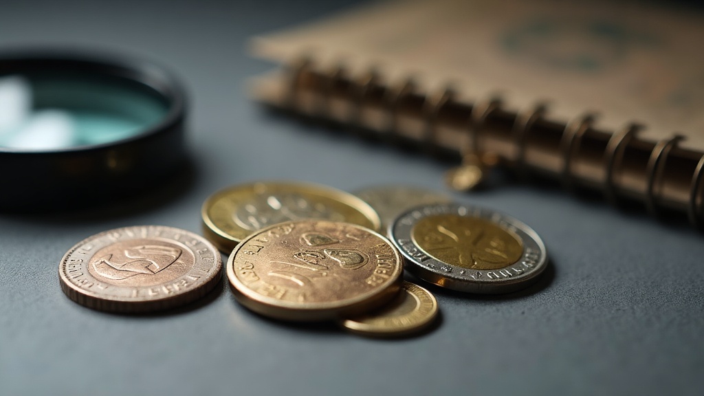 Coins and a loupe representing common coin abbreviations collectors use online