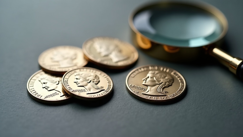 Susan B. Anthony dollar coins in protective capsules with a loupe for close examination